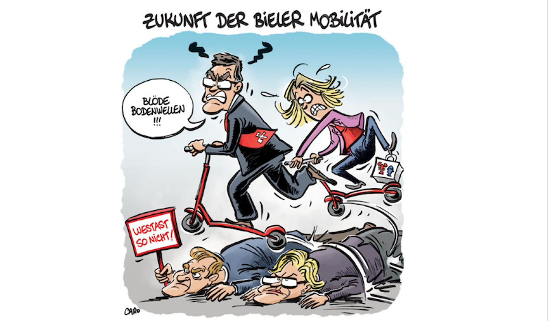 Karikatur von Caro zum Westast in Biel