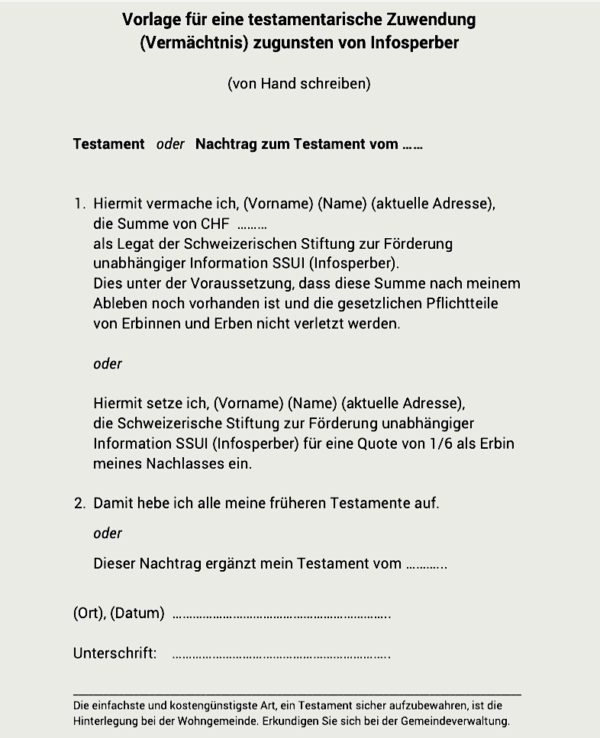 So kann ich in meinem Testament Infosperber berücksichtigen - infosperber