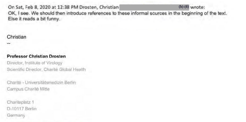 Email Drosten 8.2.2022