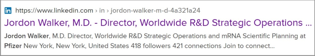 Pfizer Walker Linkedin-Eintrag