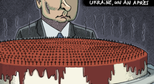 Zum Jahrestag der Invasion gab's eine Torte für Wladimir Putin