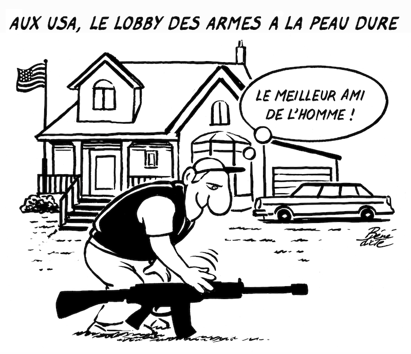 Cartoon Bénédicte Waffen USA quadratisch
