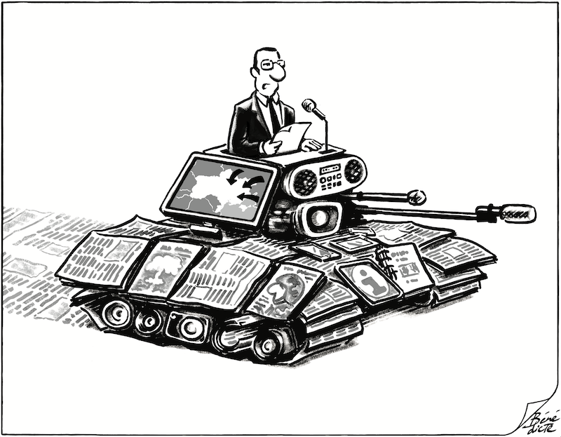 Cartoon Bénédicte Medienkrieg quadratisch