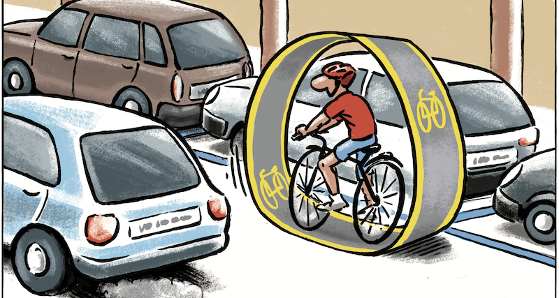 Cartoon Bénédicte mobiler Velostreifen