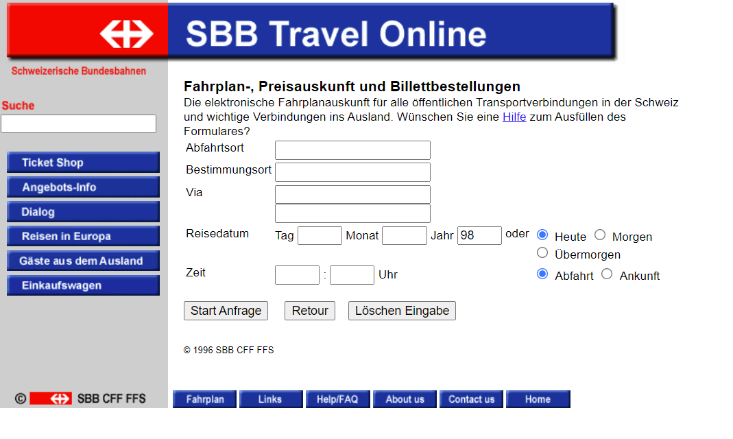 SBB Online Fahrplan 1996
