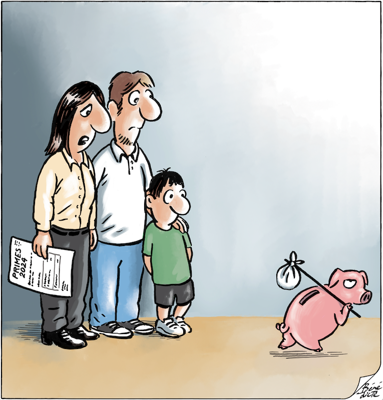 Cartoon Krankenkassenprämien Sparschwein