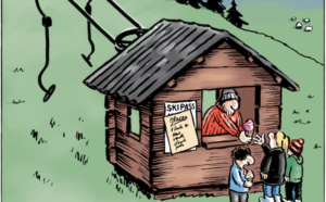 Cartoon Bénédicte Skigebiet Klimawandel Aufmacherbild