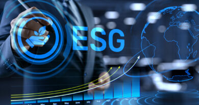 ESG environmental social governance business strategy investing concept. Businessman pressing button on screen