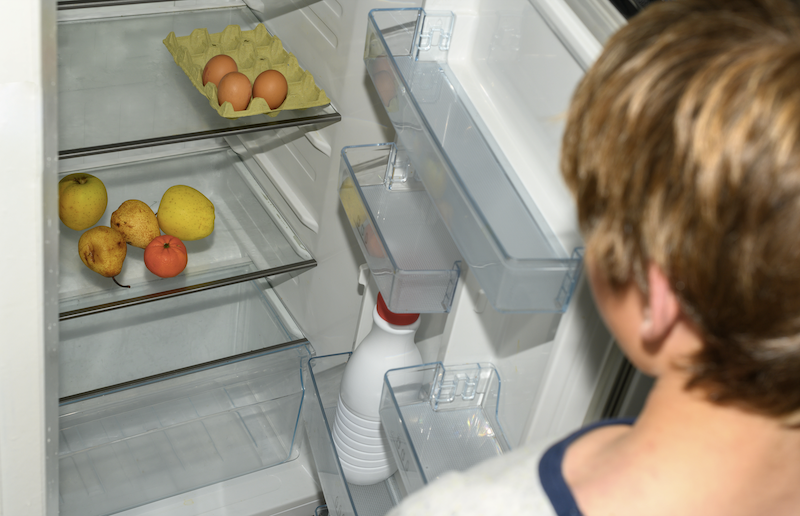 Kind vor leerem Kühlschrank