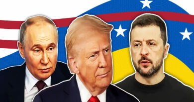 Portrait of Donald Trump , Vladimir Zelenskyy and Vladimir Putin.