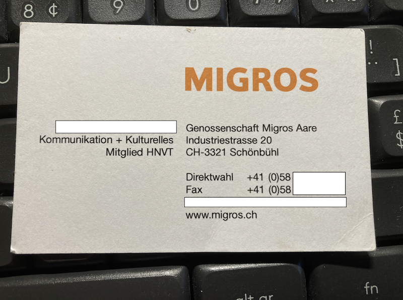 Visitenkarte Mitglied HNVT