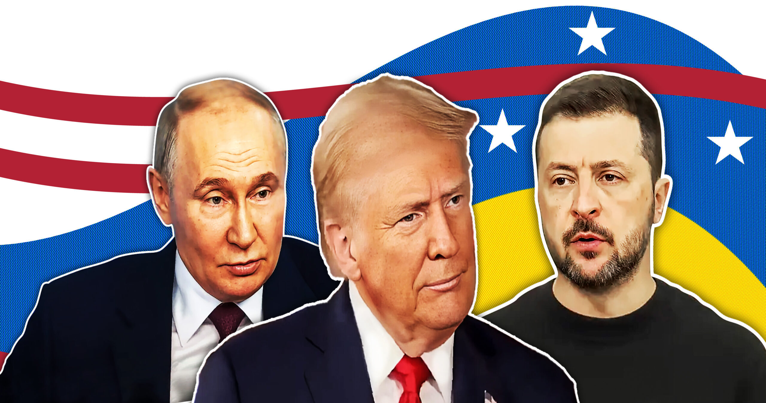Donald Trump, Vladimir Zelenskyy und Vladimir Putin.