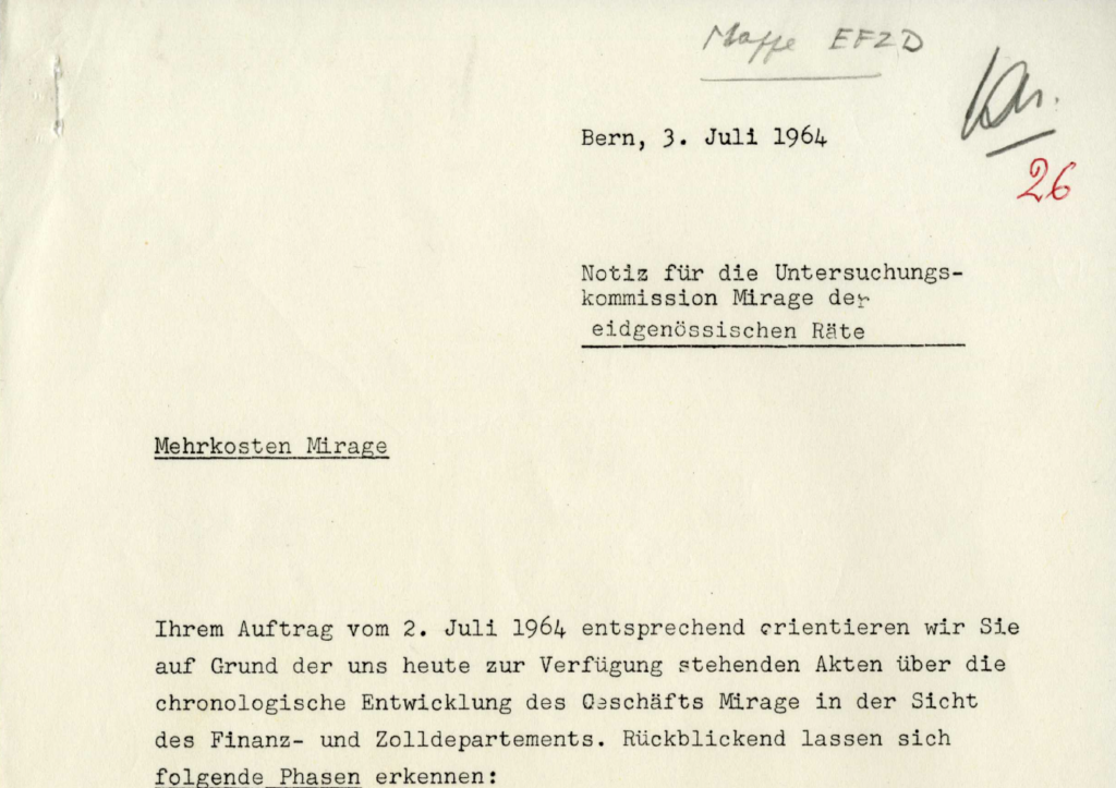 Notiz Mirage von der Finanzverwaltung an die Untersuchungskommission