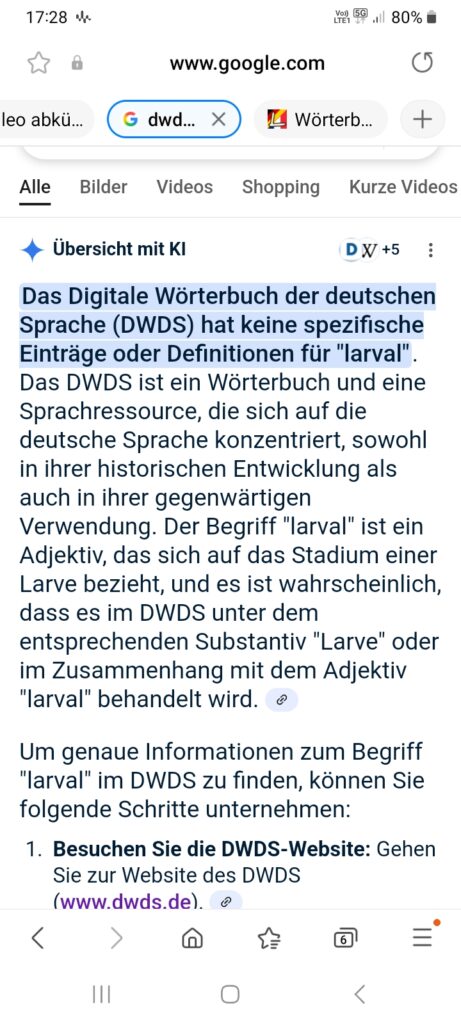 Google-KI zu "larval"