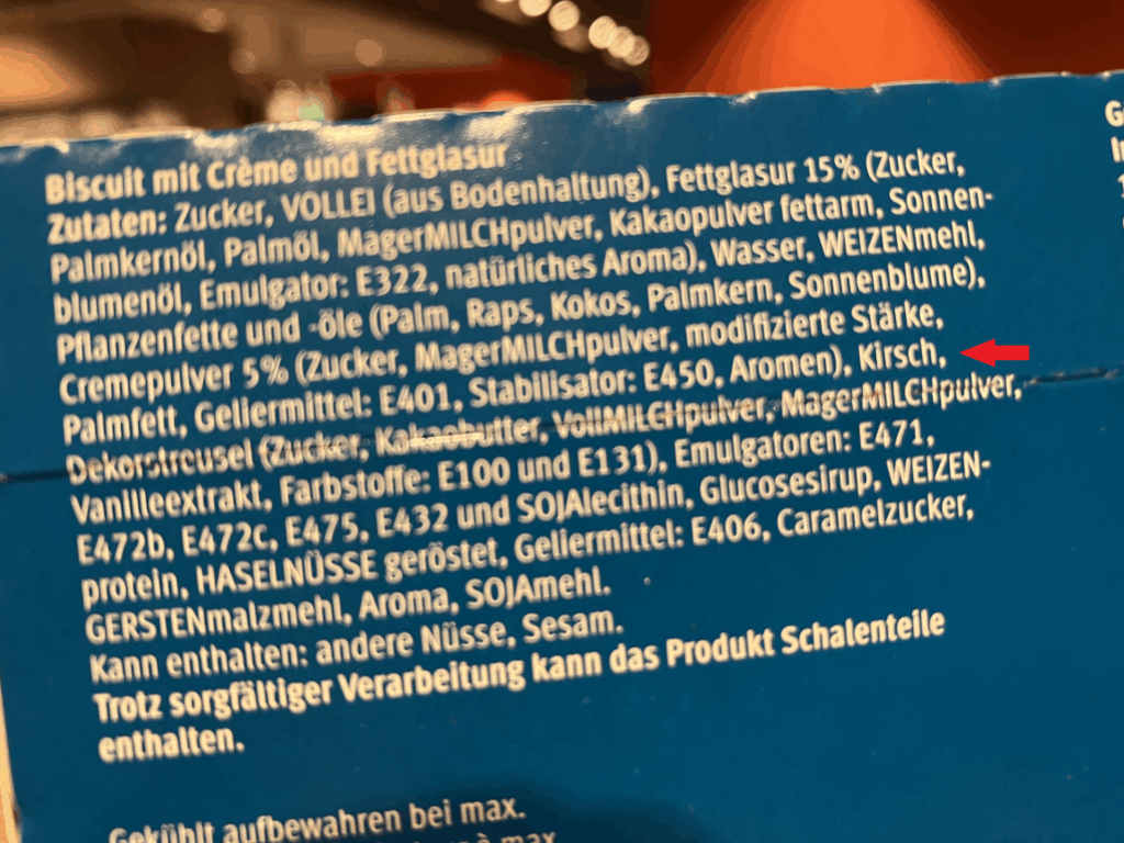 Packung Generoso-Cake Zutatenliste