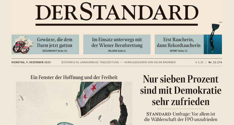 Titelseite «Der Standard» vom 9.12.2025