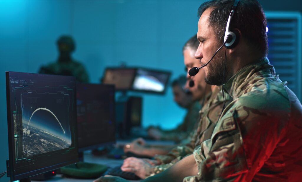 Military commander using computers during world war
