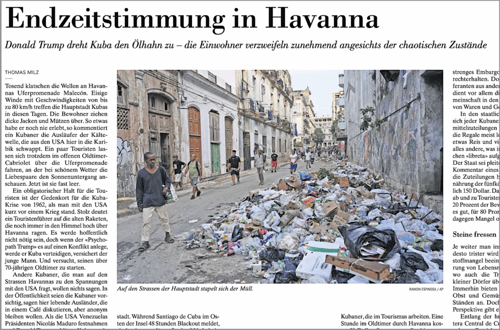NZZ 9.2.26 Kuba Endzeitstimmung