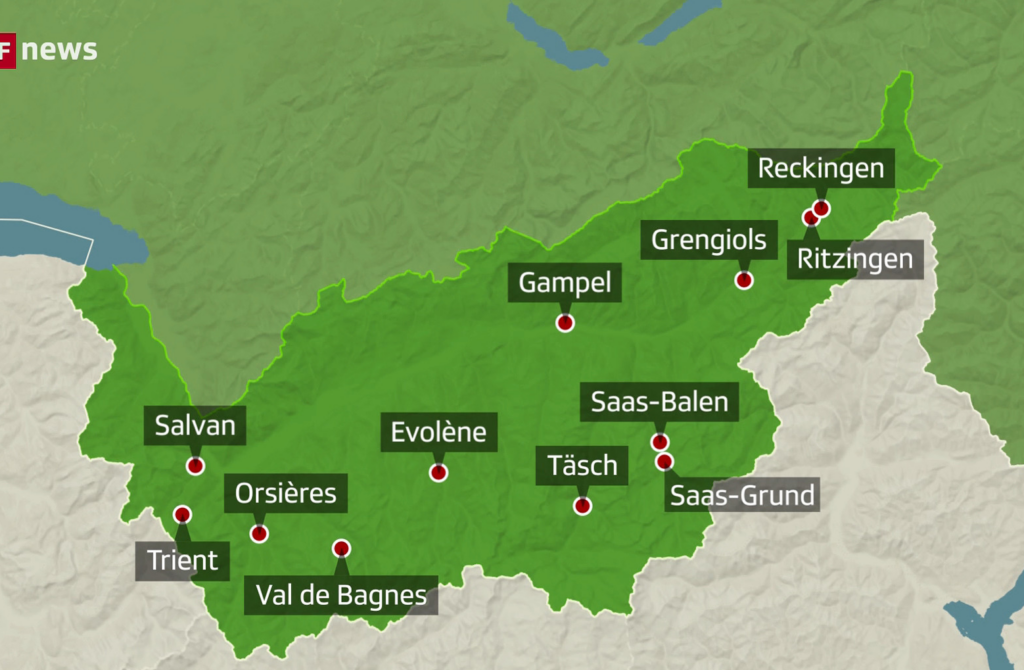 Karte Campingplätze Wallis Schliessung