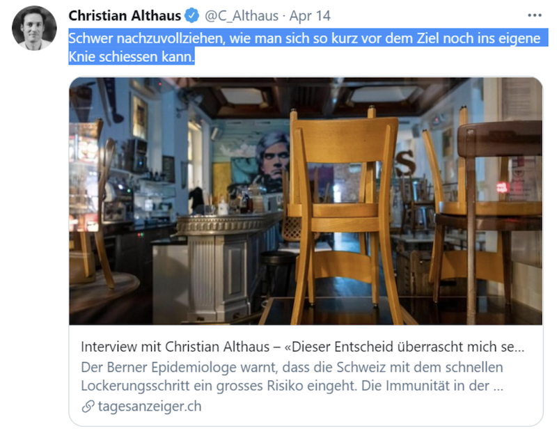 Tweet C. Althaus 14.4.2021