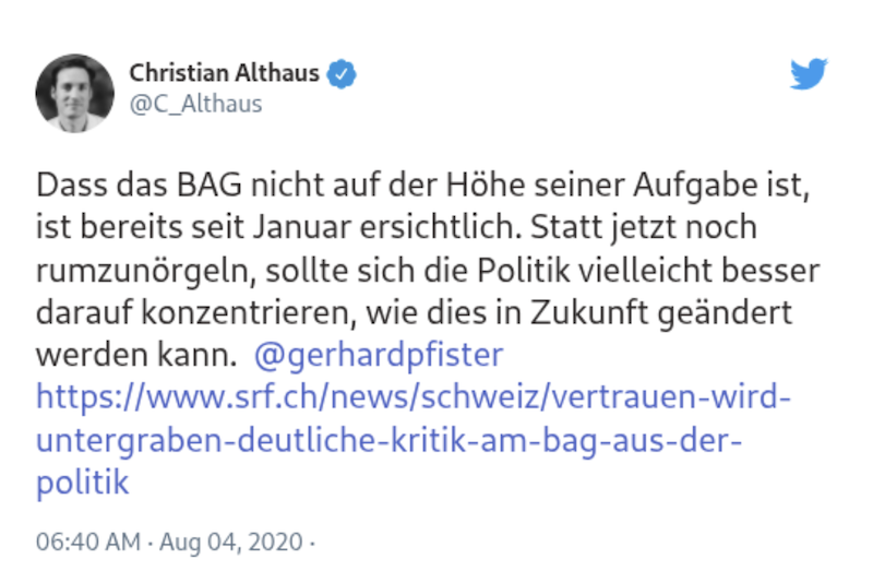 Tweet C. Althaus 4.8.2020