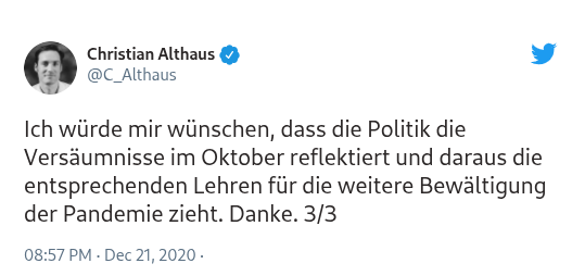 Tweet Christian Althaus 21.12.2020