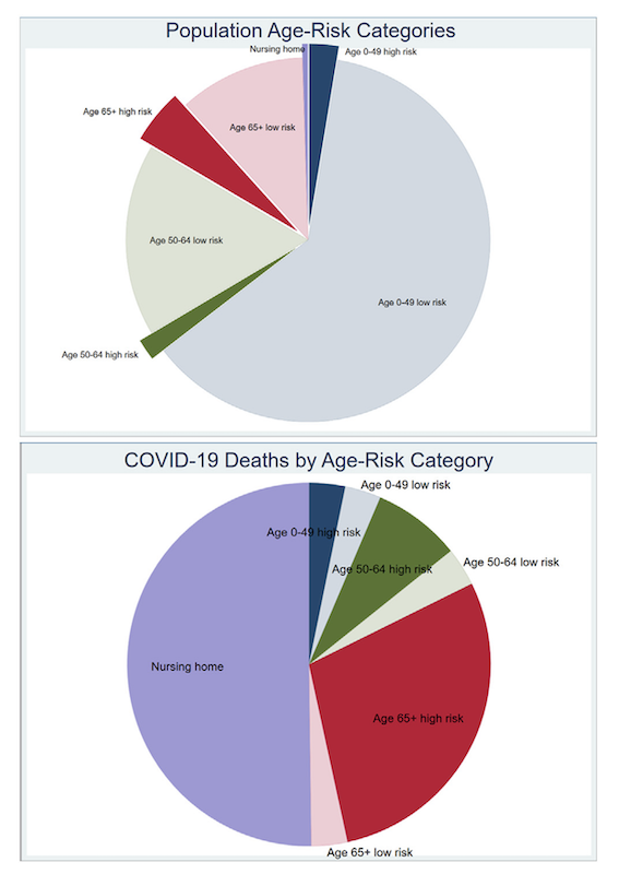 Population age-risk categories and COVID-19 deaths per age-risk category.