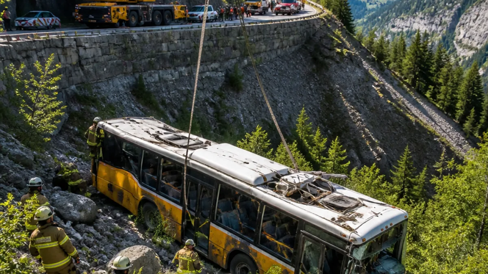 Ein gelbes Postauto statt des blauen Lininenbusses. Genauso falsch ist alles andere auf dem Bild.