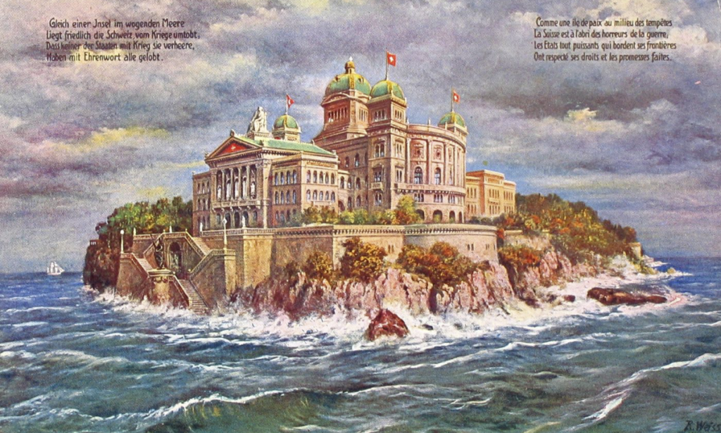 Schweiz als Friedensinsel, 1916 nach Bild von R. Weiss x