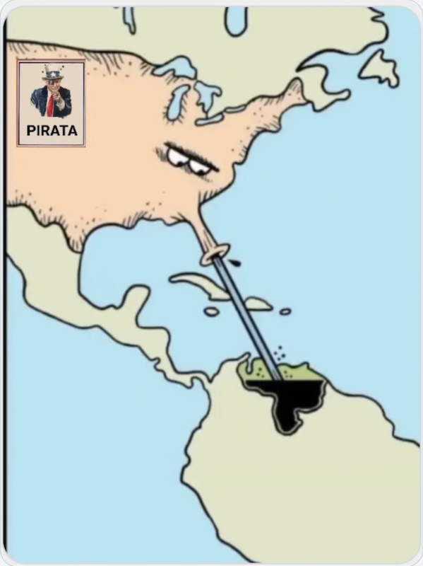 Karikatur zum Öl-Deal zwischen den USA und Venezuela